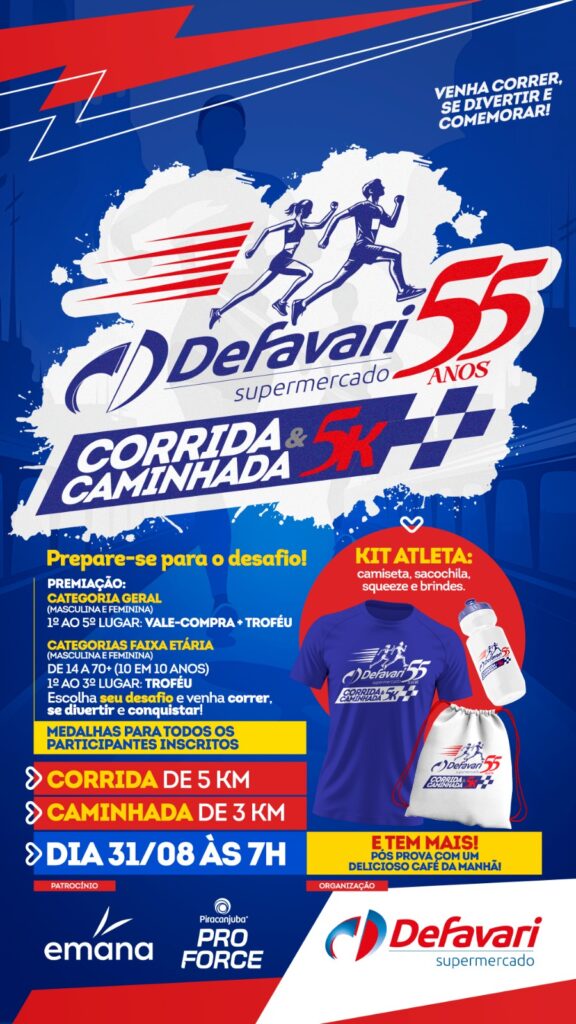 Banner da prova Corrida e Caminhada Defavari- Rio das Pedras