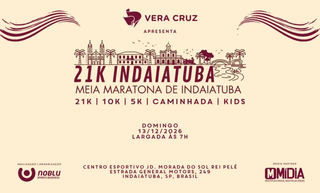 Banner da prova 1º Meia Maratona de Indaiatuba