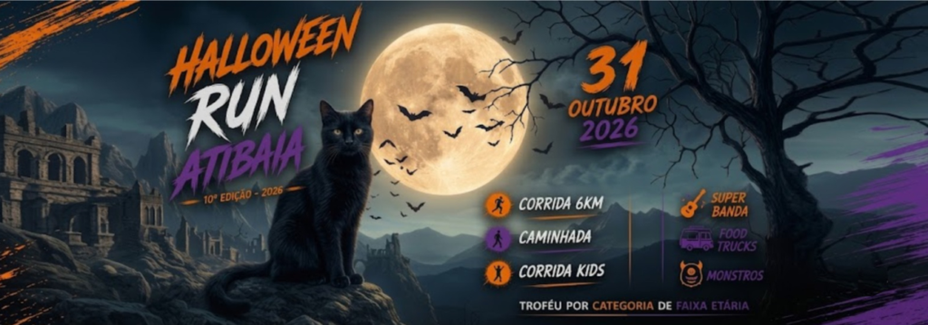 Banner da prova 10º Corrida Halloween Run- Atibaia