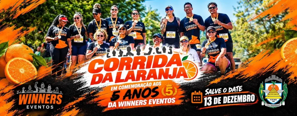 Banner da prova Corrida da Laranja- Engenheiro Coelho